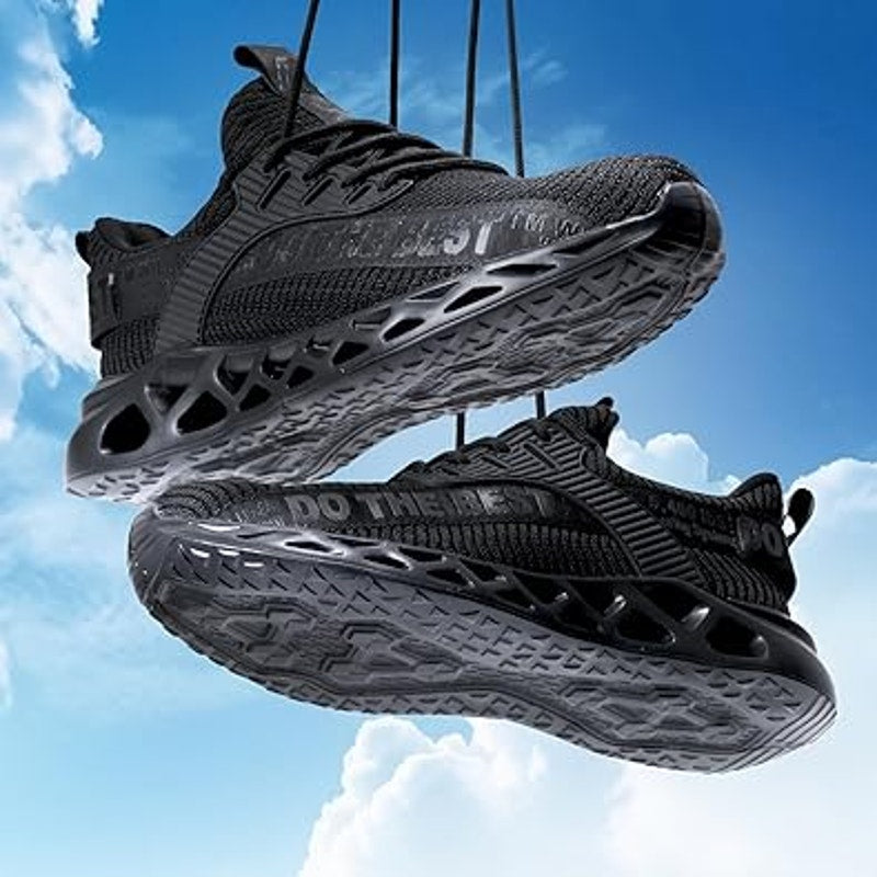 Furuian Mens Size 8.5 Wide Black Work Shoes Lace Up Round Steel Toe Shoes