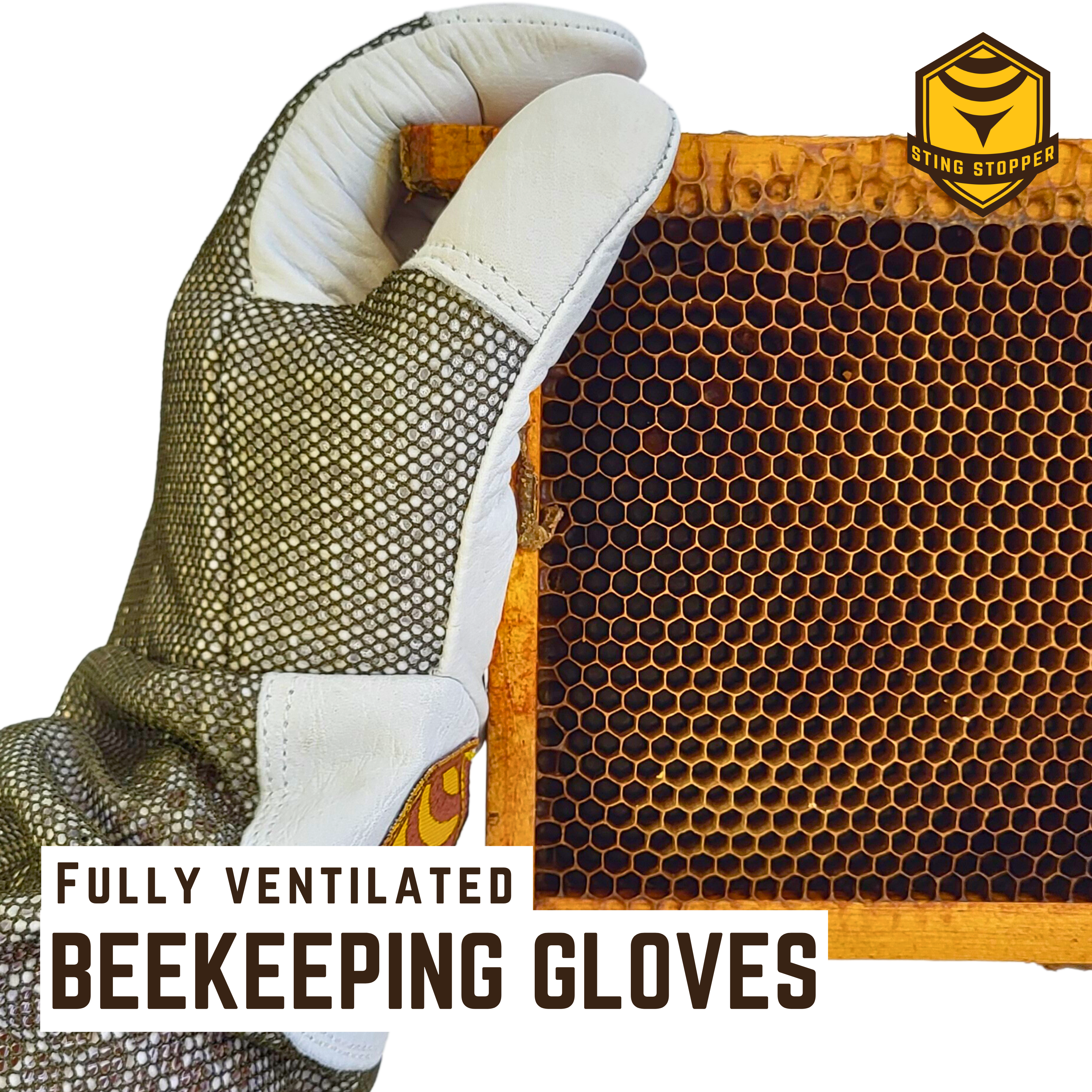 Sting Stopper Ventilated Goat Skin Beekeeping Gloves - Olive Green