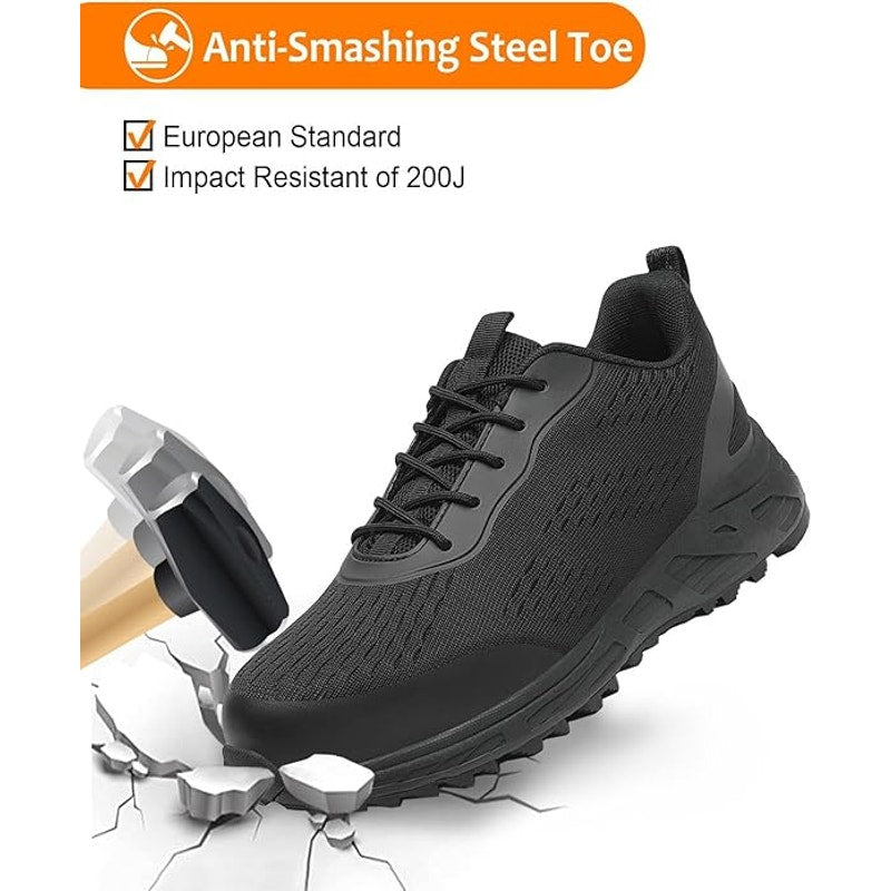 VikoViren Mens Size 10.5 Black Lace Up Steel Toe Lace Up Non Slip Safety Shoes