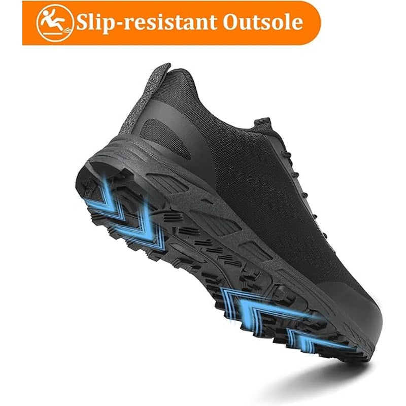 VikoViren Mens Size 10.5 Black Lace Up Steel Toe Lace Up Non Slip Safety Shoes