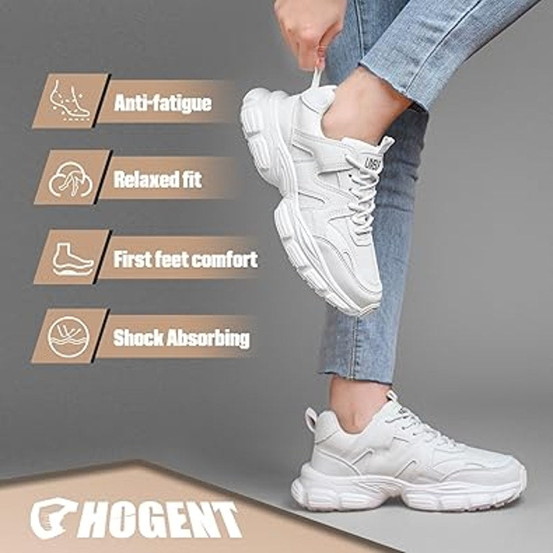 Umburlly Womens Size 11 White Steel Toe NonSlip Faux Leather Work Sneakers Shoes